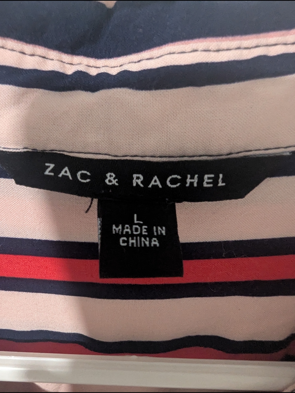 Zac & Rachel Vertical Stripe Button-Down Shirt in Pink, Navy & Red - Picture 2 of 3